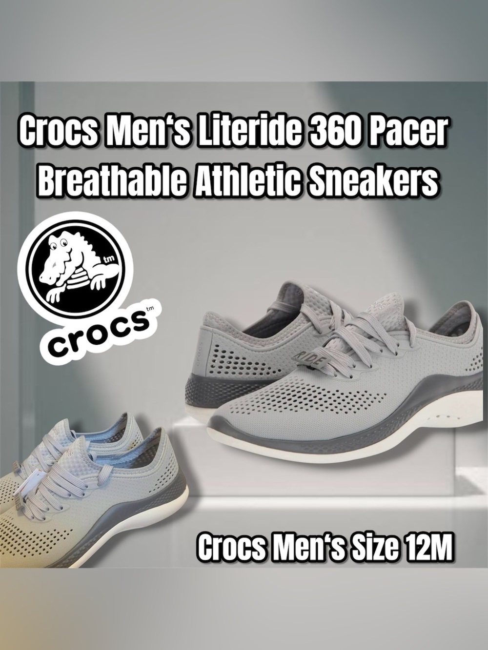 Crocs Men's LiteRide 360 Pacer Athletic Sneakers — Gray Size 12, NWT